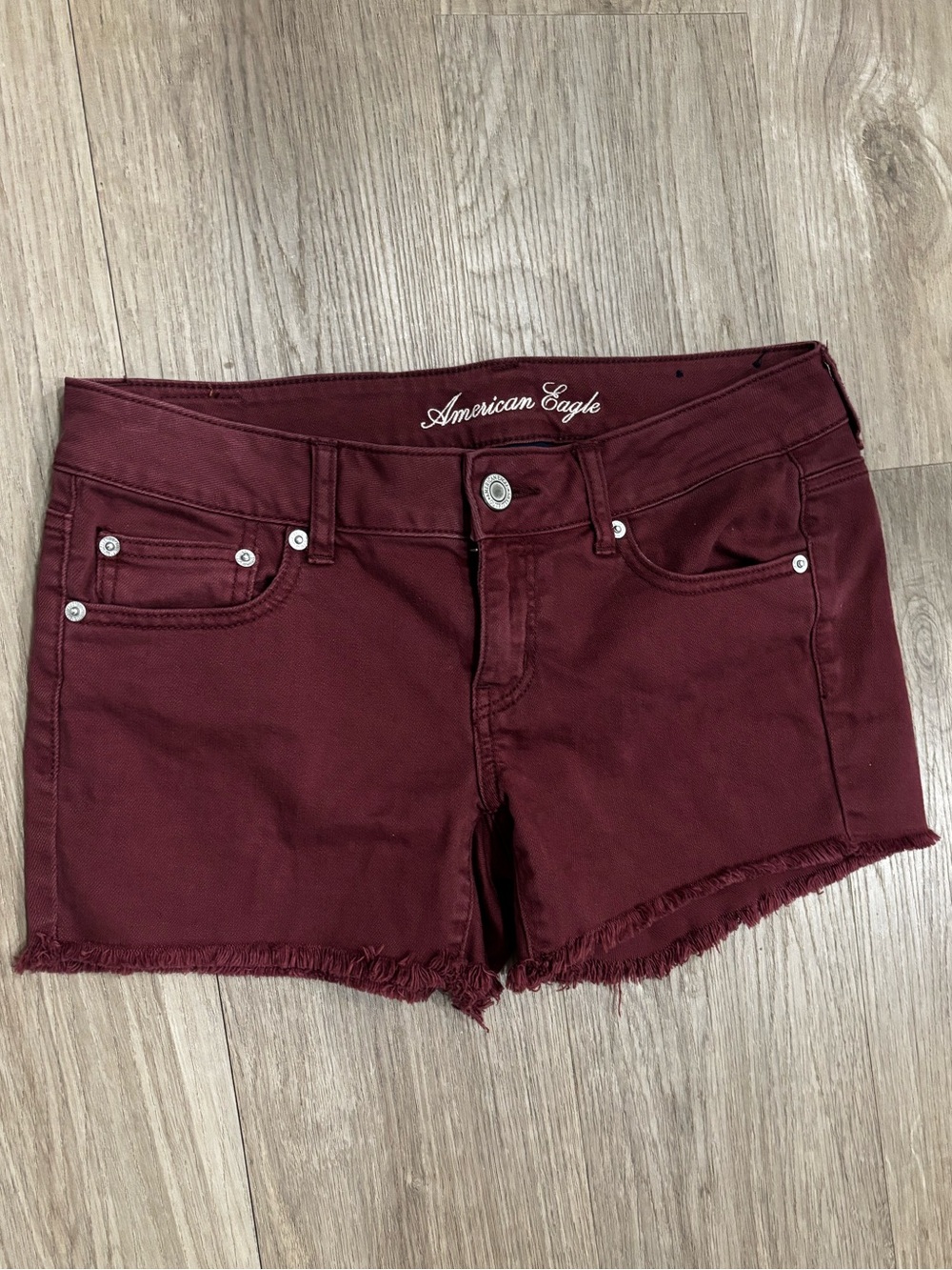 American Eagle Outfitters Women's Burgundy Denim Cutoff Shorts Size 8